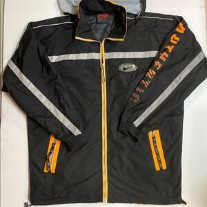 Nike Black and Orange Windbreaker with Reflective Accents Vintage Mens Sz S-L